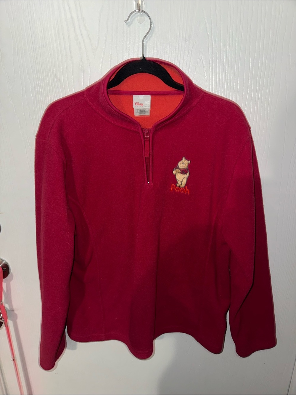Vintage 90s Disney Store Winnie the Pooh Red Fleece 1/4 Zip Pullover Large